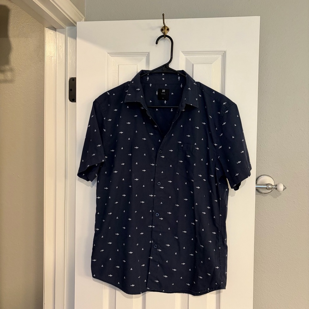 Visive Shark Print Button Front Shirt Blue XL